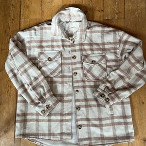 Pink and White Plaid Button-Up Jacket Women’s large